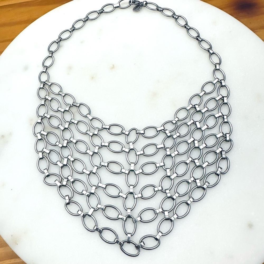 Chainmail Bib Oval Link Stainless Steel Statement Necklace - Picture 2 of 13